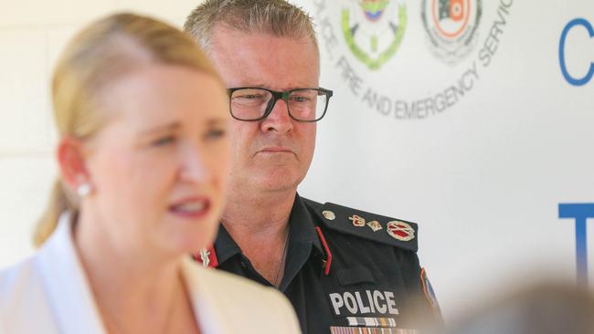 Deputy CM and Police Minister Nicole Manison and NT Police Commissioner Jamie Chalker. Picture Glenn Campbell