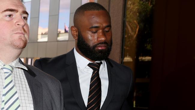 Semi Radradra arrives at court this morning ahead of the hearing. Picture: Peter Kelly
