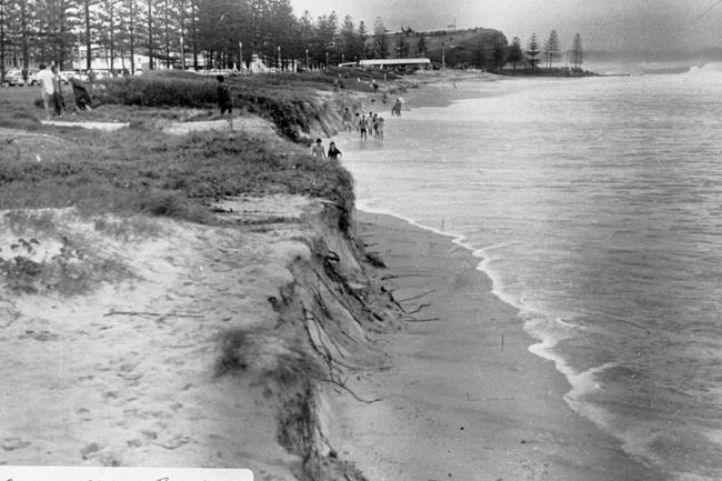 Severe erosion along Coolangatta Beach, Queensland, February 1967. Picture: Peter Hill. Source: Gold Coast Libraries Local Studies Collection.