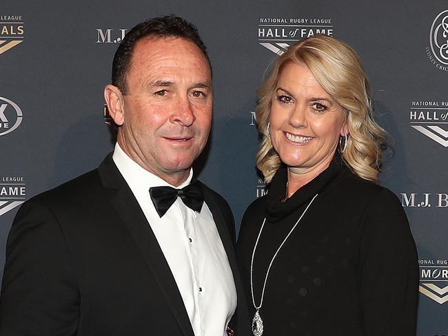 Ricky Stuart and his wife Kaylie arrive for the 2018 NRL Hall of Fame Induction at the SCG. Picture: Brett Costello