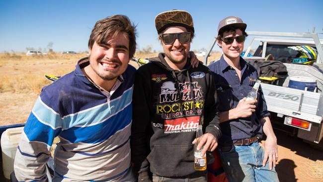 Jordi Little, Zach Gunstone and Michael Nelson at the Finke Desert Race in 2017. Picture: Emma Murray