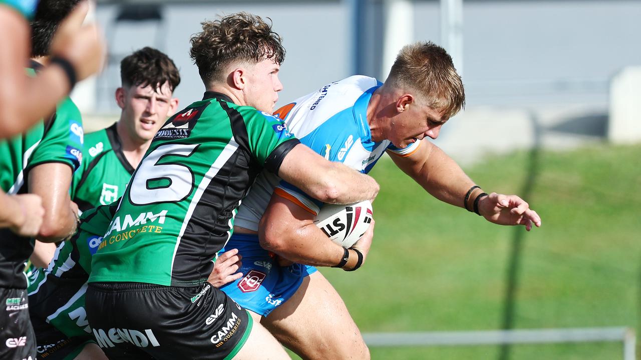 Pride's Kaiden Lahrs puts in a strong run in the Mal Meninga Cup. Picture: Brendan Radke