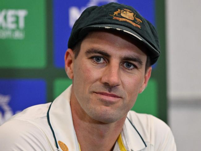 Australiaâs captain Pat Cummins speaks during a press conference at the Optus Stadium in Perth on November 21, 2024, ahead of the first cricket Test between Australia and India. (Photo by SAEED KHAN / AFP) / -- IMAGE RESTRICTED TO EDITORIAL USE - STRICTLY NO COMMERCIAL USE --