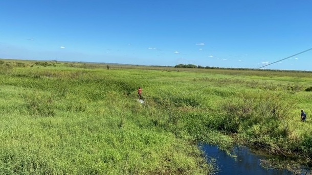 Emergency Services rescued a man who ended up in croc infested waters just off the Arnhem Hwy. Picture: NT Police Senior Constable Steven Downie