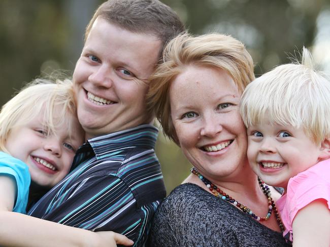 Ian and Kelly Kirkpatrick, with 5 year old Benjamin and 4 year old Eli, follow gender neutral parenting techniques. Pics Tara Croser.