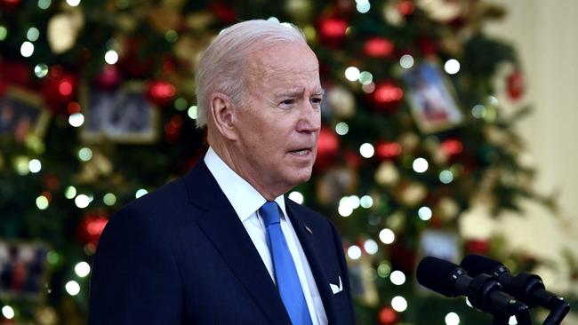 US President Joe Biden speaks about the status of the country’s fight against Covid-19 and the Omicron variant, in the White House. Picture: AFP