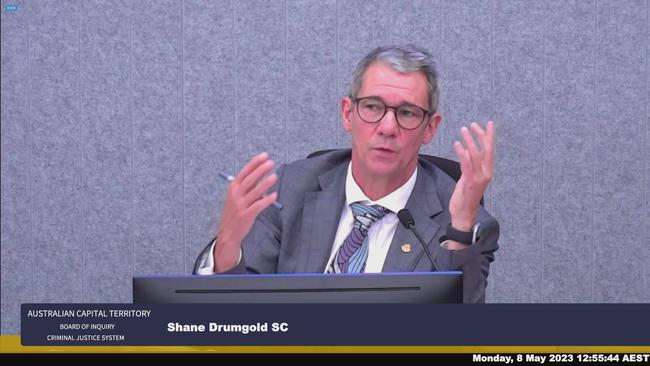 Shane Drumgold SC gives evidence on the first day of public hearings of the Australian Capital Territory’s Board of Inquiry into the Criminal Justice System in at the ACT Civil and Administrative Tribunal Canberra.