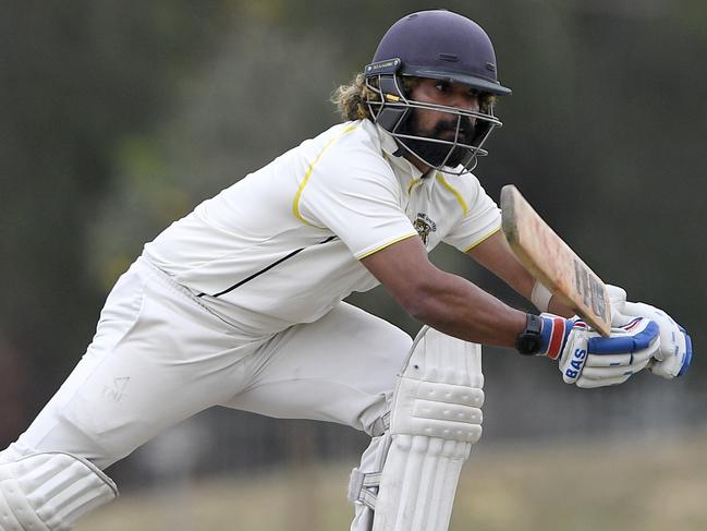 Sangoran Nandhalal in action during the VTCA Cricket: Sunshine United v Aberfeldie cricket match in Albion, Saturday, Nov. 21, 2020. Picture: Andy Brownbill