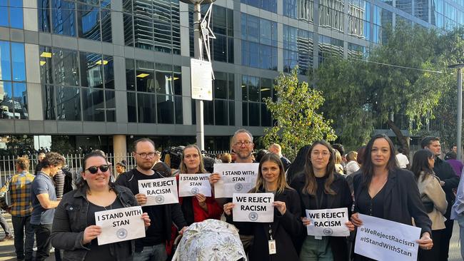 Staff at the ABC's Ultimo studios walking about in protest over the departure of Q+A host Stan Grant. Picture: Twitter