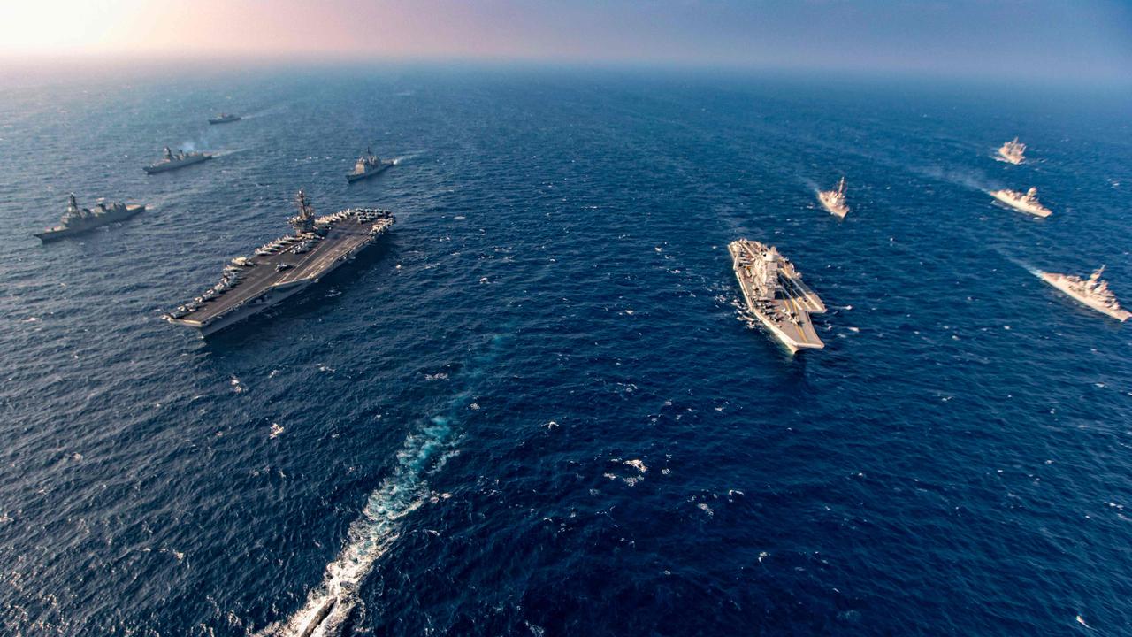 India, Australia, the US and Japan have been increasingly working together to create a counterweight to China in the region. All four nations took part in the Malabar naval exercise last year. Picture: Indian navy/AFP