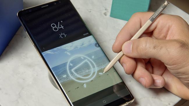 The Samsung Galaxy Note 8 comes with a stylus that can be used to write on the screen an annotate documents. Picture: AP Photo/Richard Drew