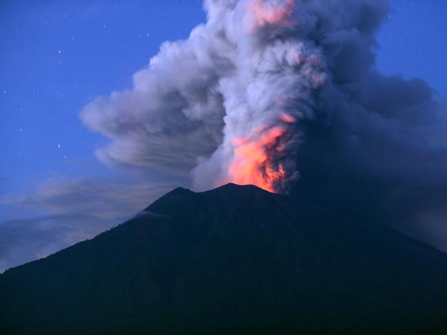 Mount Agung erupting in Bali on November 28, 2017. Picture: Sonny Tumbelaka