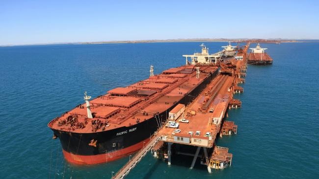 Iron ore being loaded on to the Pacific Ruby at Rio Tinto's Cape Lambert port in the Pilbara.