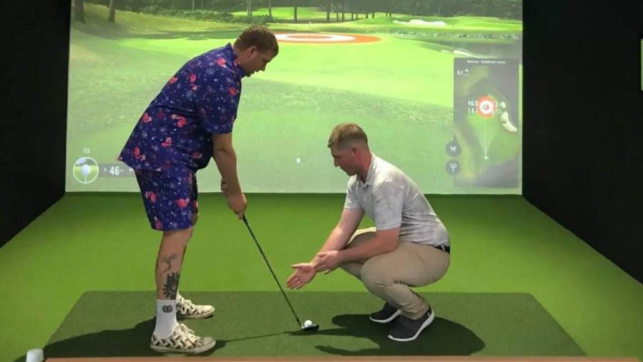 Will White (right) coaching at new Invermay indoor facility, WillFit Golf. Picture: Supplied