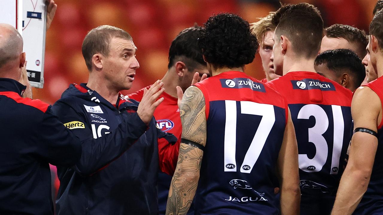 Simon Goodwin in action coaching the Demons. Picture: Getty Images