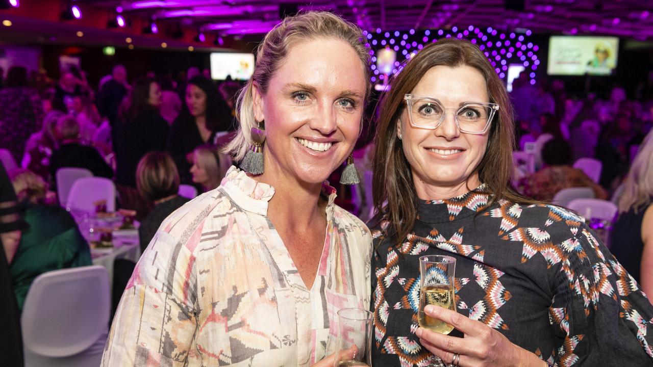 Fiona Ferguson (left) and Annabelle Kibble at the Women of Strength fundraiser for Toowoomba Hospital Foundation at Rumours International, Friday, August 19, 2022. Picture: Kevin Farmer