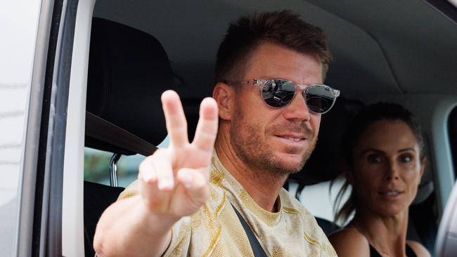 David and Candice Warner pictured leaving home in Marourbra today. Picture: David Swift