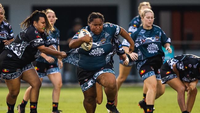 Territory All Stars forward Lucy Aigea on the charge in the 2023 Deadly Cup Carnival. Picture: Pema Tamang Pakhrin