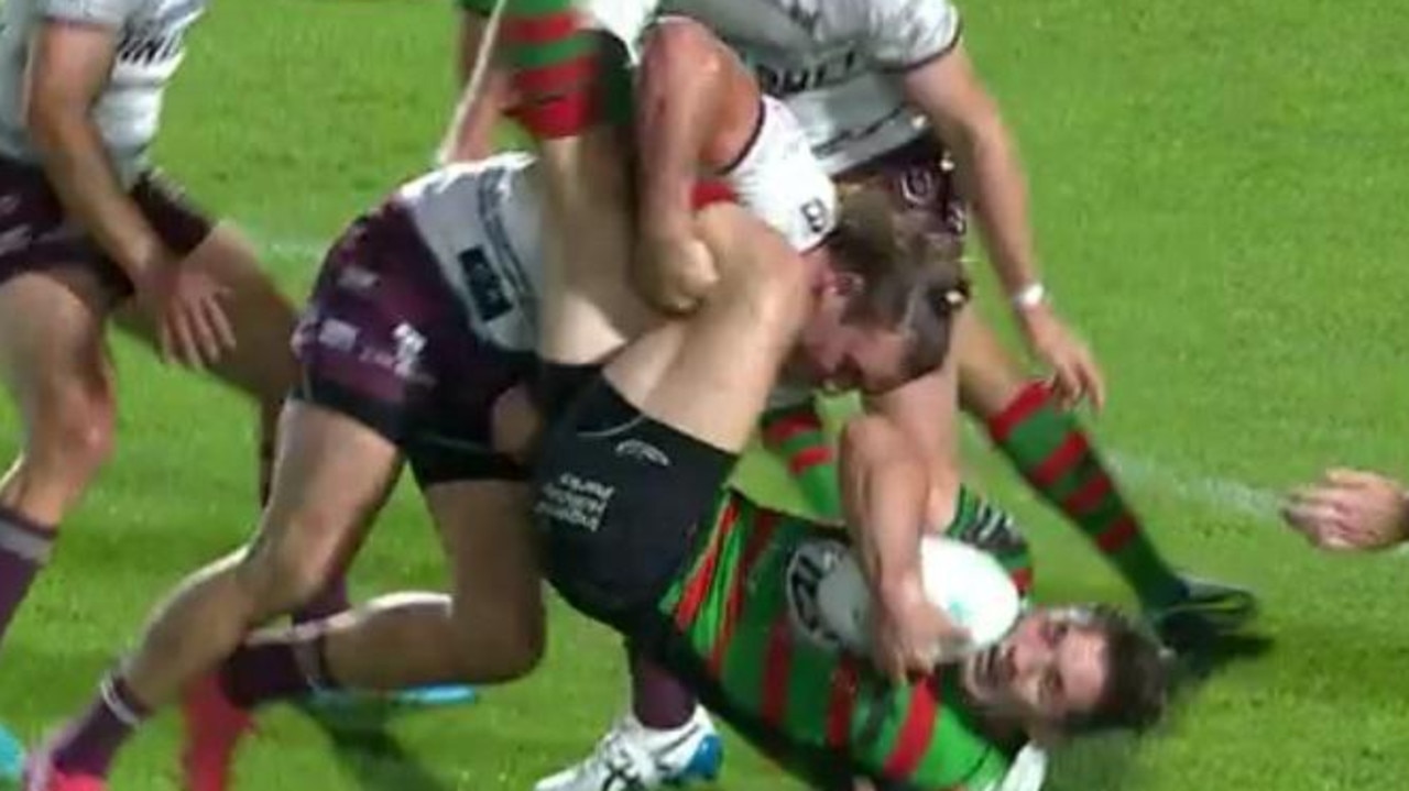 The tackle on Cameron Murray which saw Karl Lawton sent-off. Picture: Fox League.