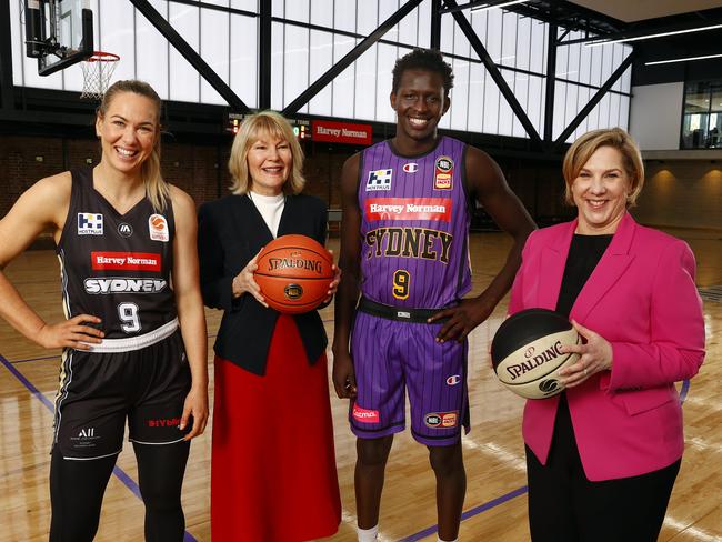 Sydney Kings and Flames majority owner Robyn Denholm (far right) will team up with NBL owner Larry Kestelman to take on a majority interest in the WNBL. Picture: Richard Dobson