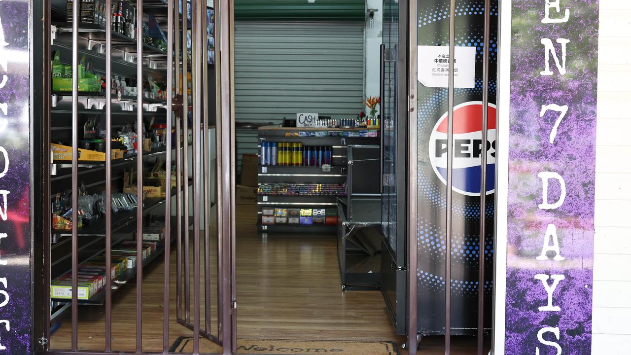 Kuranda businesses are dealing with smash and grab style break-ins, intimidation of staff, graffiti tags and theft in the tiny tourist town. The Vape Hut tobacconist on Therwine Street has installed metal bars across the front of the store after being broken into four times this year. Picture: Brendan Radke