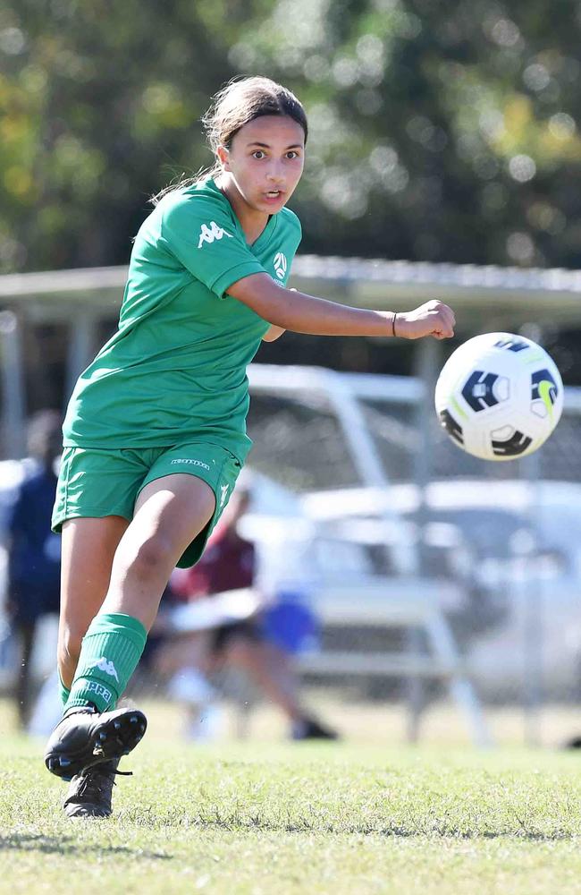 Football Queensland Community Cup carnival, Maroochydore. U13-14 girls, Sunshine Coast V Darling Downs. Picture: Patrick Woods.