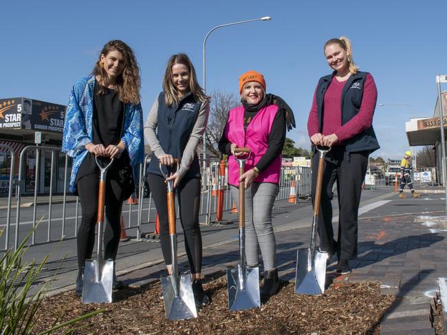 Port Adelaide Enfield mayor Claire Boan and councillors Olivia Colombo, Carol Martin and Barbara Clayton at Prospect Rd where work is starting on a $5m upgrade. Picture: Supplied