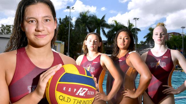 LuLu Elliott, Kate Blew, Taafili Taoso and Eve Gath at the Water Polo. Sunday March 6, 2022. Picture, John Gass