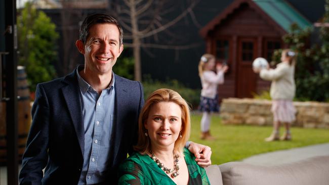 Simon Birmingham, with wife Courtney Morcombe. Picture Matt Turner