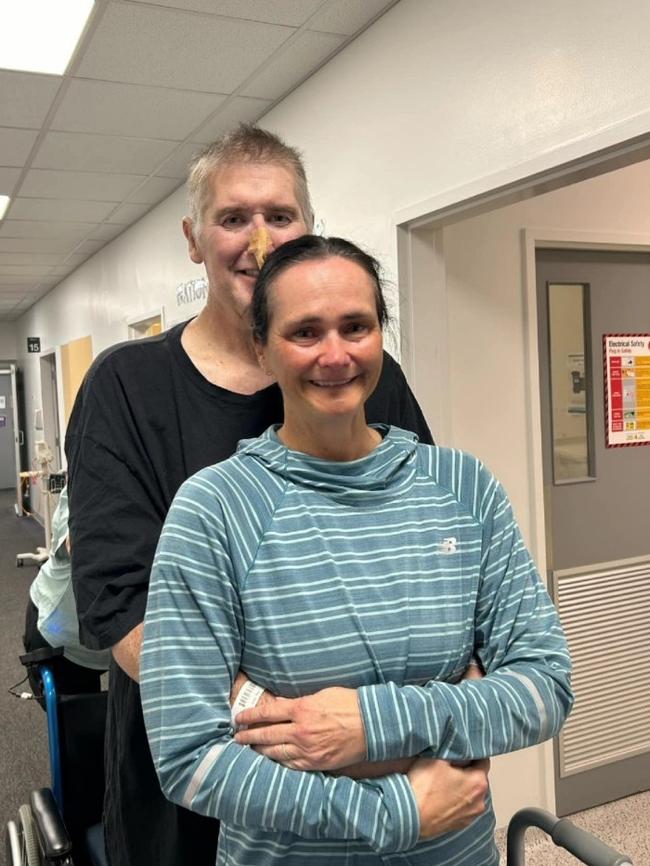 Michelle and Jason re-enacting their wedding photo, 27 years later – and just days before his death. Picture: Supplied by family