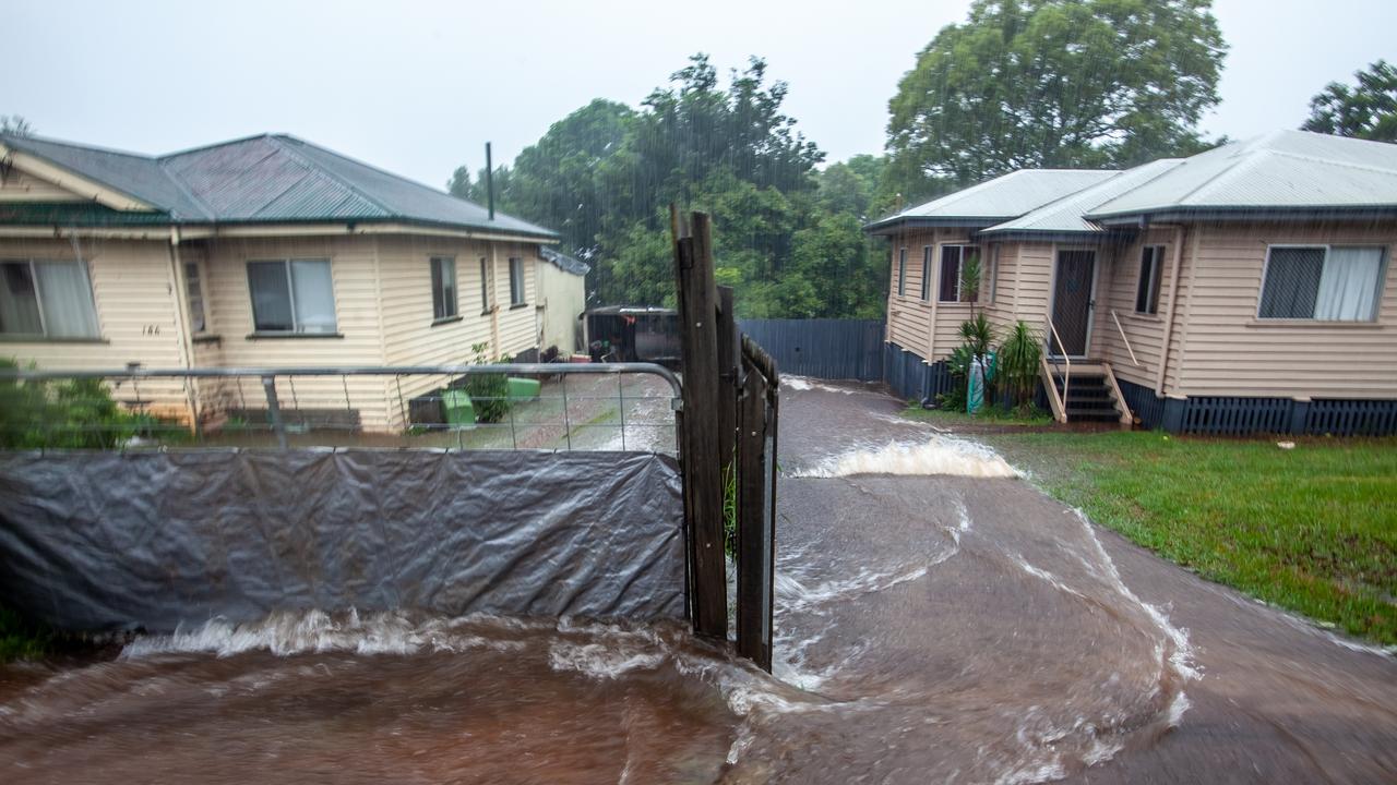 Flooding at the intersection of West and Drayton roads in Toowoomba. Picture: David Martinelli