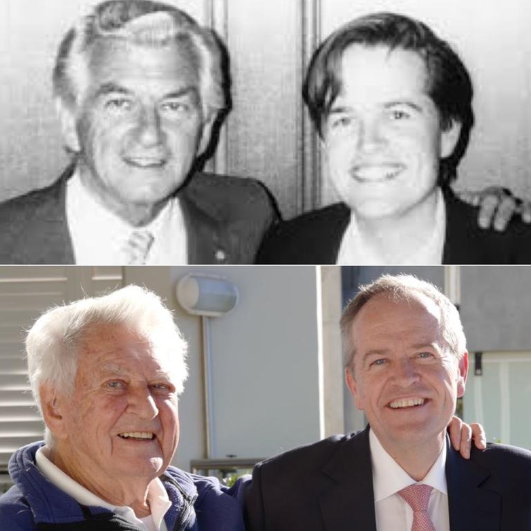 Bob Hawke and Bill Shorten recreated an old photograph on Monday, just days before the legendary leader died.