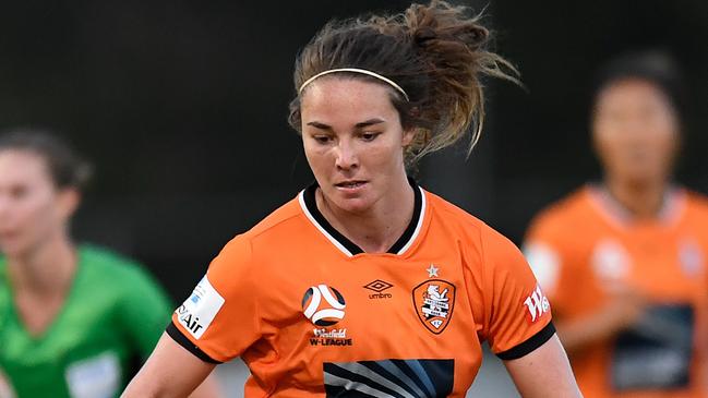 Brisbane Roar’s Jenna McCormick in control in a W-League clash at Lions Stadium in Brisbane this month. Picture: AAP Image/Albert Perez