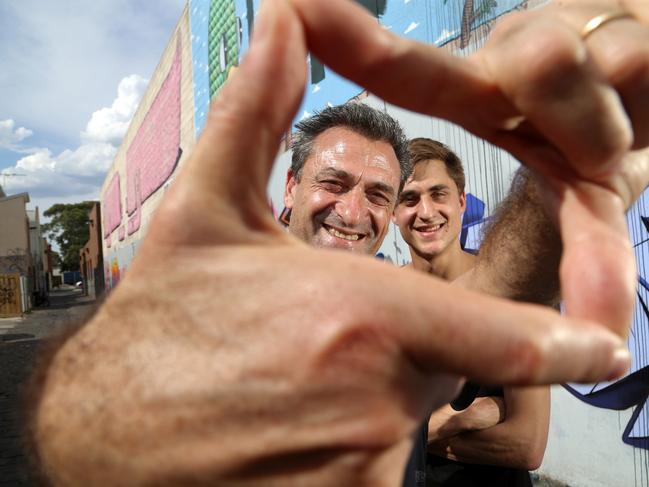 Eddie Tamir and son Benji outside the site in 2017. Picture: Hamish Blair