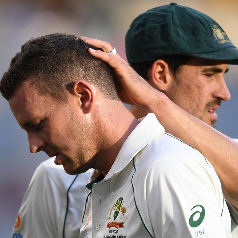 Australian bowler Josh Hazlewood (left) claims he and fellow fast bowler Mitchell Starc had no knowledge of the ball tampering. Picture: AAP Image/Dave Hunt