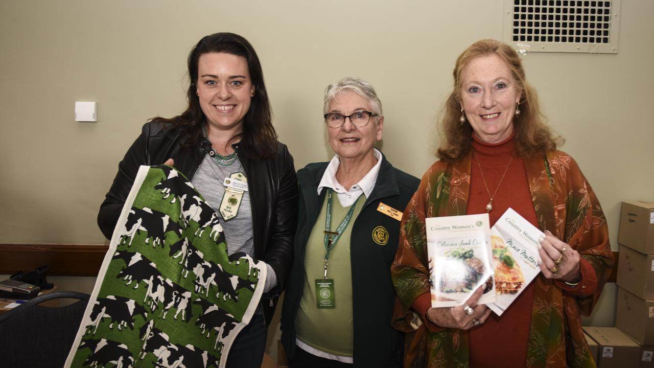 Marnie Turner, Somerville, Sadie Williams, Nhill, and Judith Poole, Stanhope, on the merchandise stand at the CWA Victoria annual general meeting in 2019 was held at the Williamstown Town Hall. Picture: Dannika Bonser