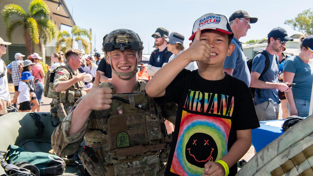 Isaac Purnell and Jrue Adams at the first HMAS Coonawarra open day in seven years. Picture: Pema Tamang Pakhrin