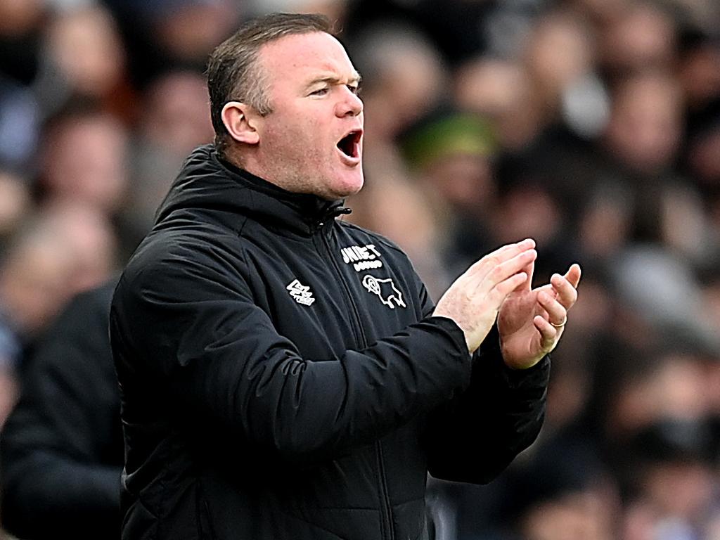 Wayne Rooney urges on his players during a Championship match between Derby County and Birmingham City last month. Picture: Clive Mason/Getty Images