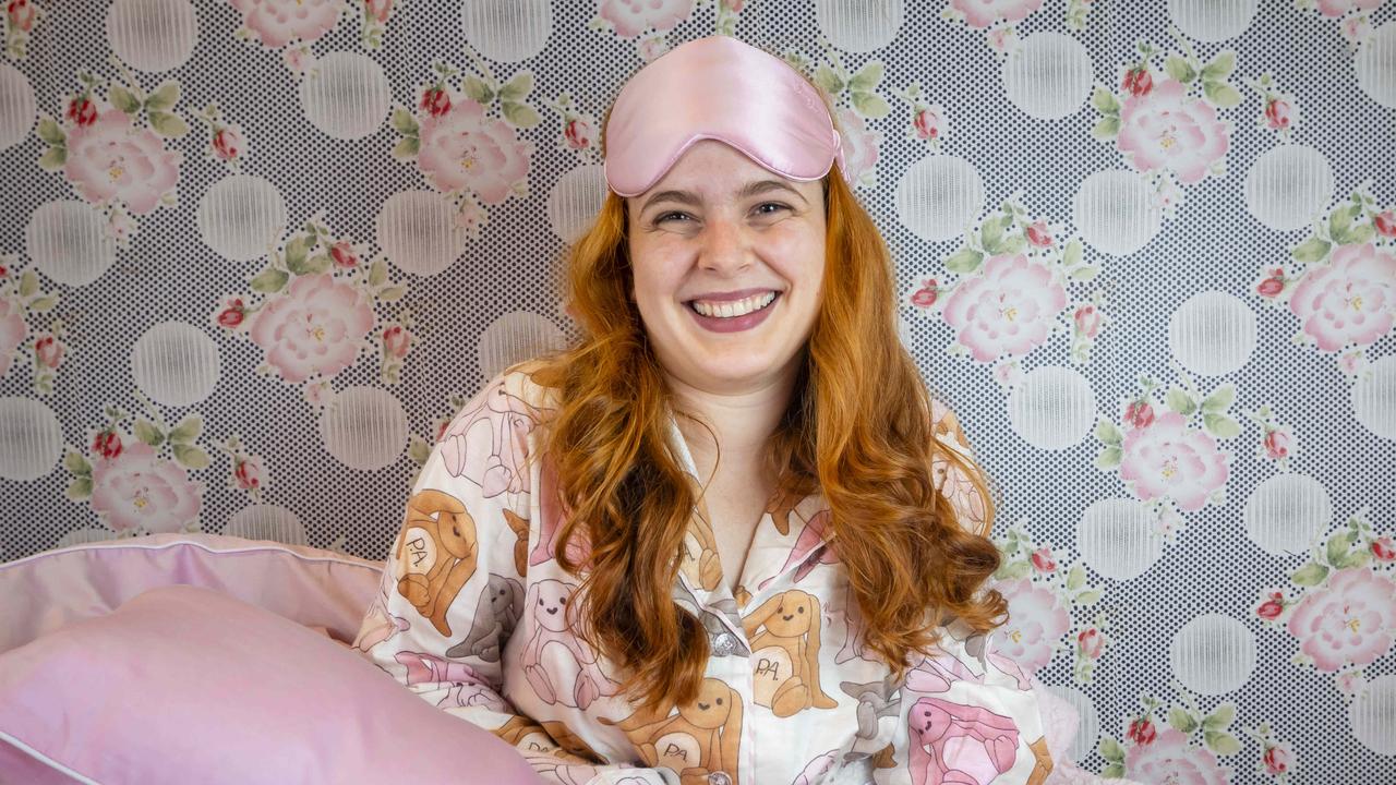 Katelyn Davey getting cosy at a Peter Alexander store in Melbourne for World Sleep Day, new sleep study out showing Aussies don't get enough sleep, Picture by Wayne Taylor 14th March 2024