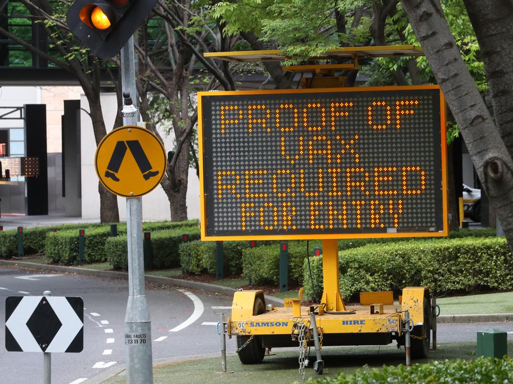 Proof of vaccination sign at the entrance to Crown in Southbank. Picture: David Crosling/NCA NewsWire