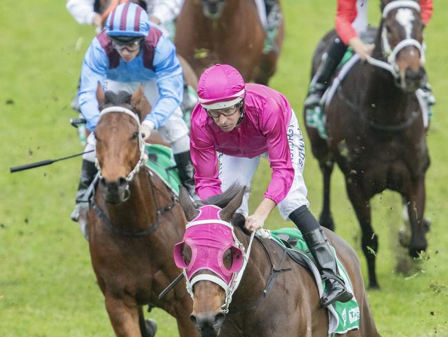 Hugh Bowman and Dancing Gidget combine to win the sixth at Rosehill.