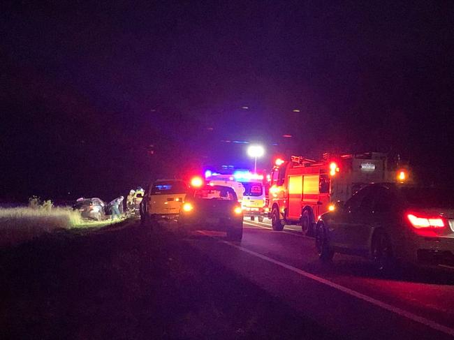 ON SCENE: Paramedics and police are at the scene of a serious head-on collision along the Warrego Highway between Dalby and Toowoomba.