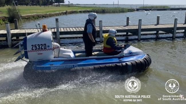 Police using a hovercraft to search for a missing man on Lake Alexandrina. Picture: Supplied