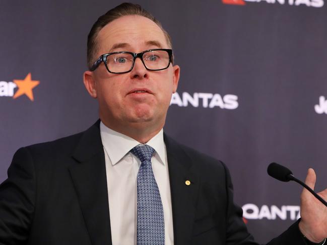 SYDNEY, AUSTRALIA - AUGUST 25: Qantas Group Chief Executive Officer Alan Joyce speaks during a press conference on August 25, 2022 in Sydney, Australia. Qantas Group Chief Executive Officer Alan Joyce was joined by Chief Financial Officer Vanessa Hudson during the Qantas Group full-year results announcement. Qantas has posted a loss of $1.86 billion for the 2022 financial year. (Photo by Lisa Maree Williams/Getty Images)