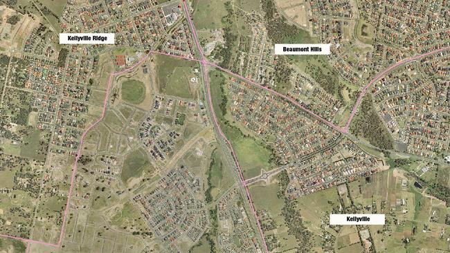 Aerial photo of the Kellyville and Beaumont Hills in 2007. Picture: NSW Department of Lands