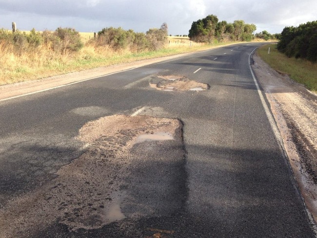 This photo was taken on Tarwin Lower Road in mid-January 2013. The holes have since been fixed. — in Tarwin Lower, Victoria.  Picture:  RACV Pothole Patrol.