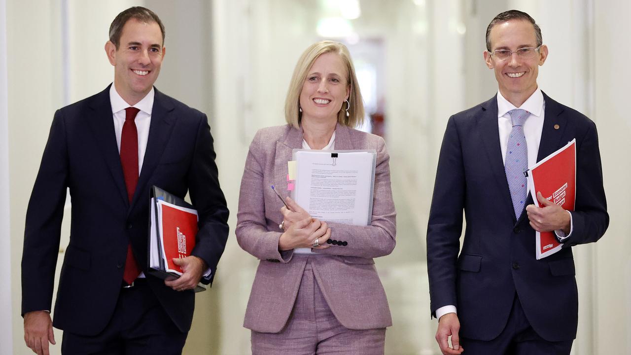 The ALP’s finance trio of Shadow Treasurer Jim Chalmers, Shadow Minister for Finance Senator Katy Gallagher, and Shadow Assistant Minister for Treasury Andrew Leigh. Picture: Tim Hunter