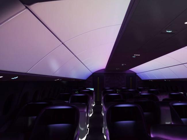 Boeing hasn’t said when its next generation lighting and projections will be introduced on its planes. Picture: Boeing