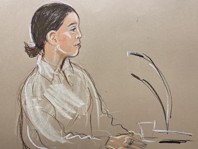 A court sketch of Sam Kerr on February 5, 2025. Picture: Priscilla Coleman/MB Media