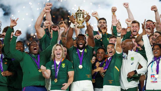 South Africa celebrates its 2019 Rugby World Cup win. Picture: Odd Andersen/AFP